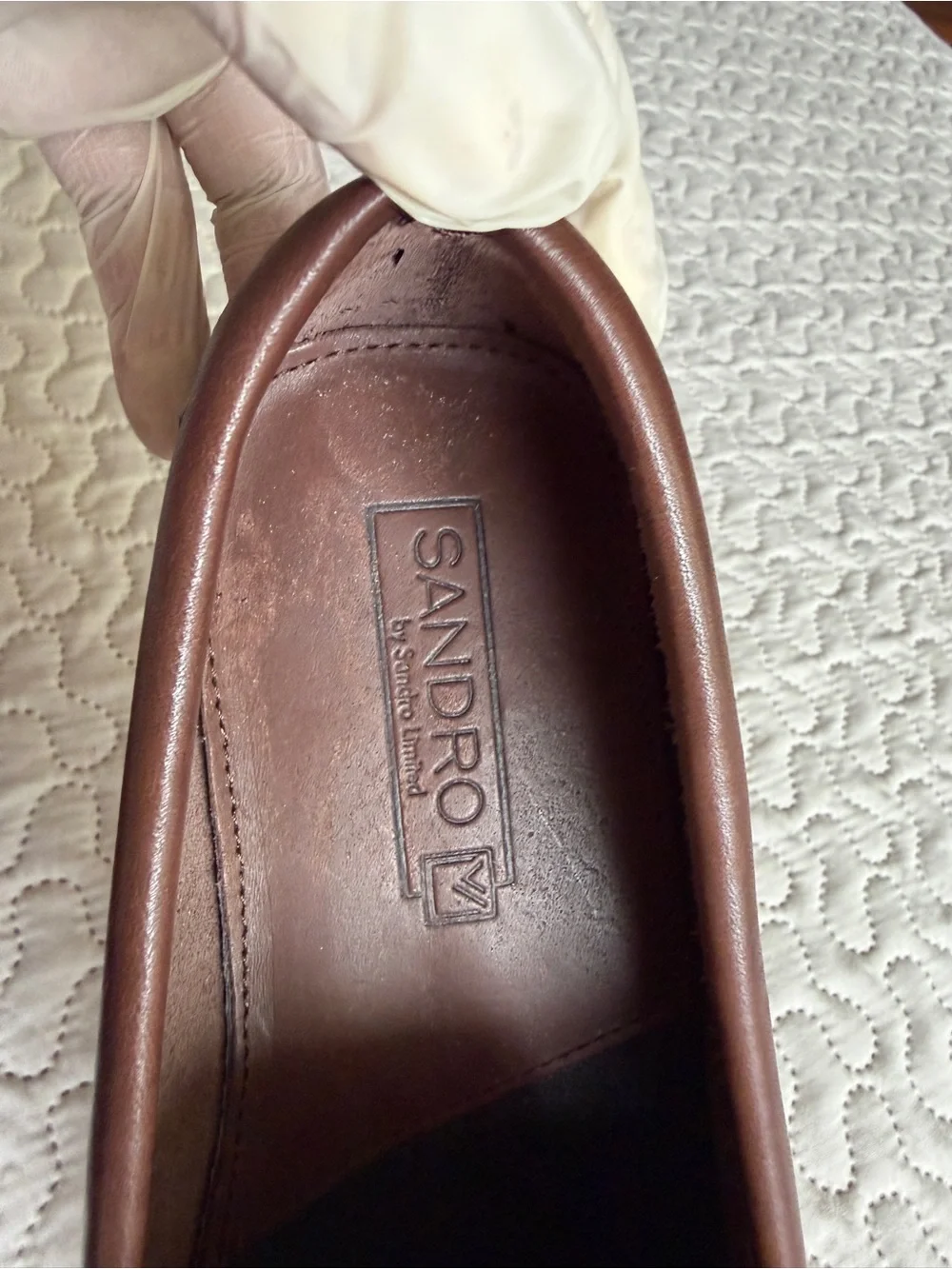 Sandro Men’s Chestnut Brown Leather Penny Loafers w/ Mocassin Stitching Size 10
